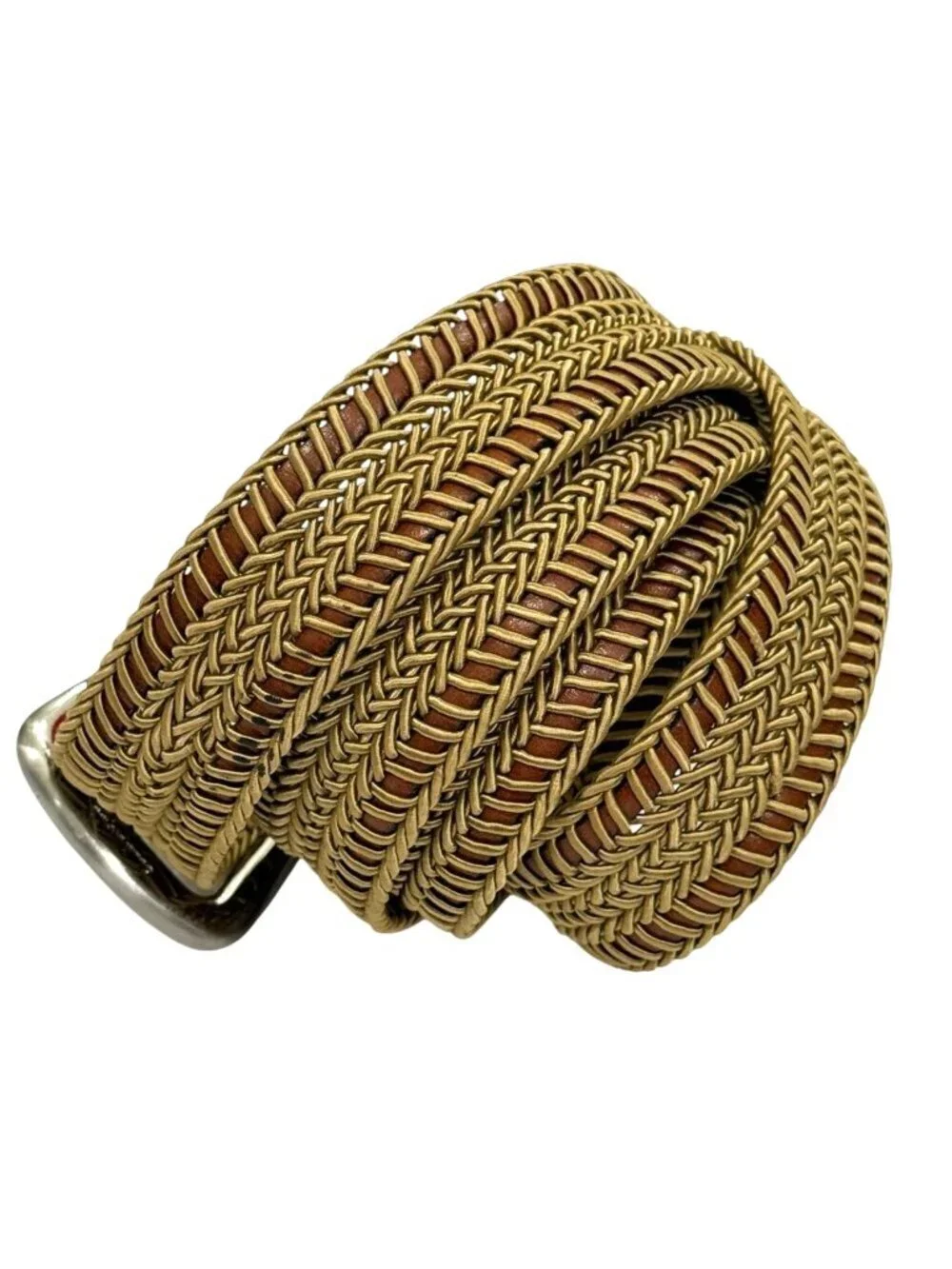 Torino Men's Belt Braided Leather Adjustable Brown Tan Silver Buckle USA Size 38